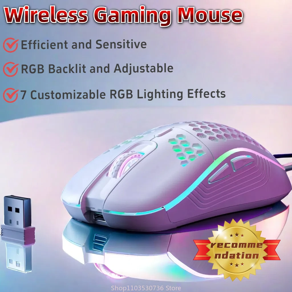 

2.4G Wireless Gaming Mouse RGB Lighting Charging Mouse with Adjustable DPI Ergonomic Honeycomb Design for Desktop Laptop