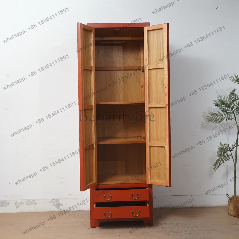 Chinese solid wood hand-painted wardrobe retro old storage cabinet