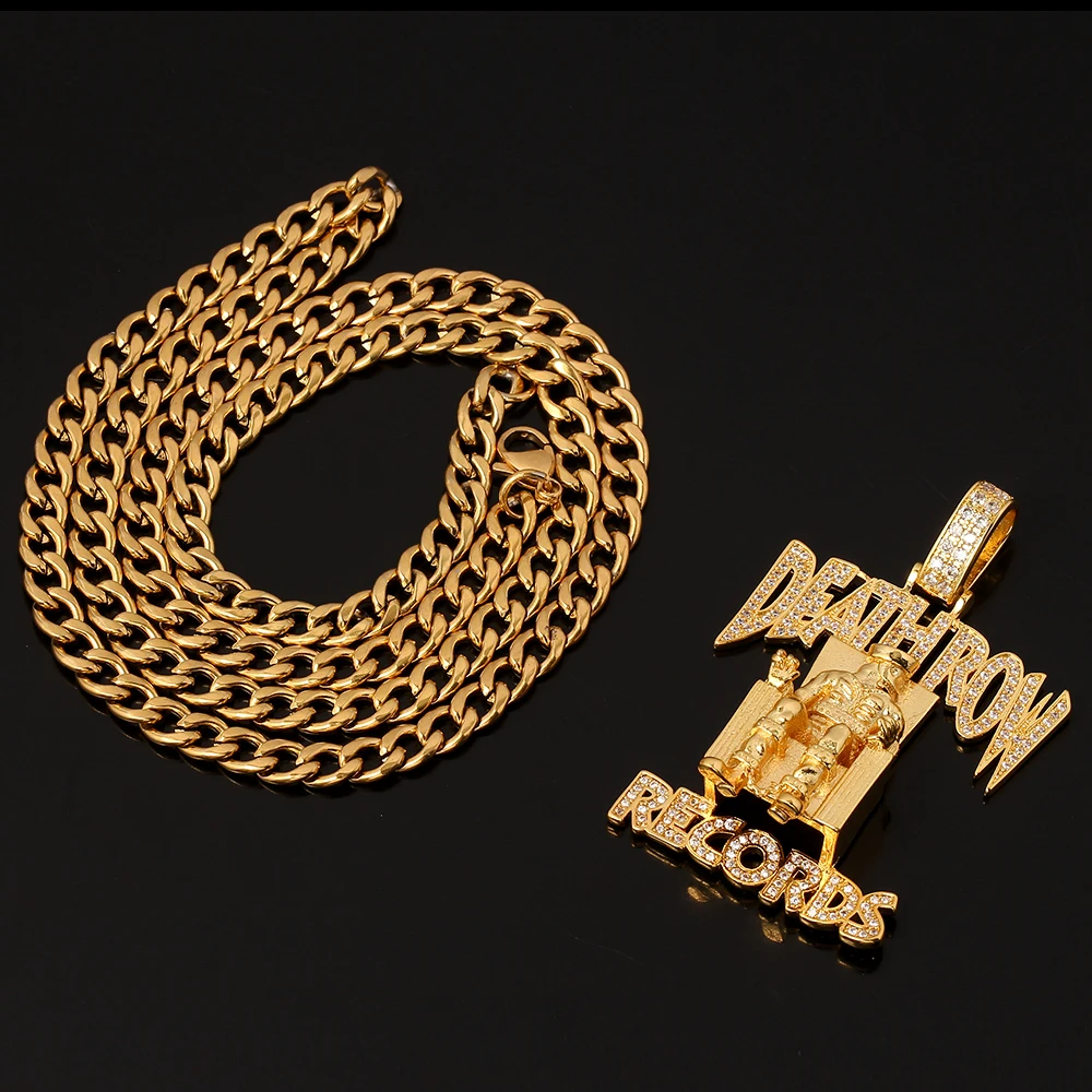 Hip Hop DEATHROW RECORDS Prisoner Necklace Rhinestones Pendant Accessories For Man Woman Iced Out Jewelry