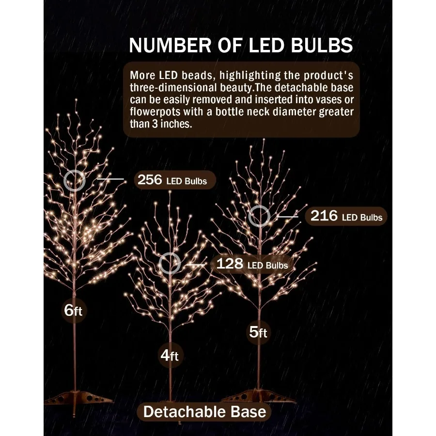مجموعة شجرة ضوء النجوم 4 أقدام 5 أقدام و6 أقدام مع 128 216 256 مصابيح LED بيضاء دافئة لديكور العطلة قابلة للتعتيم معتمدة من UL مقاومة للماء مثالية f