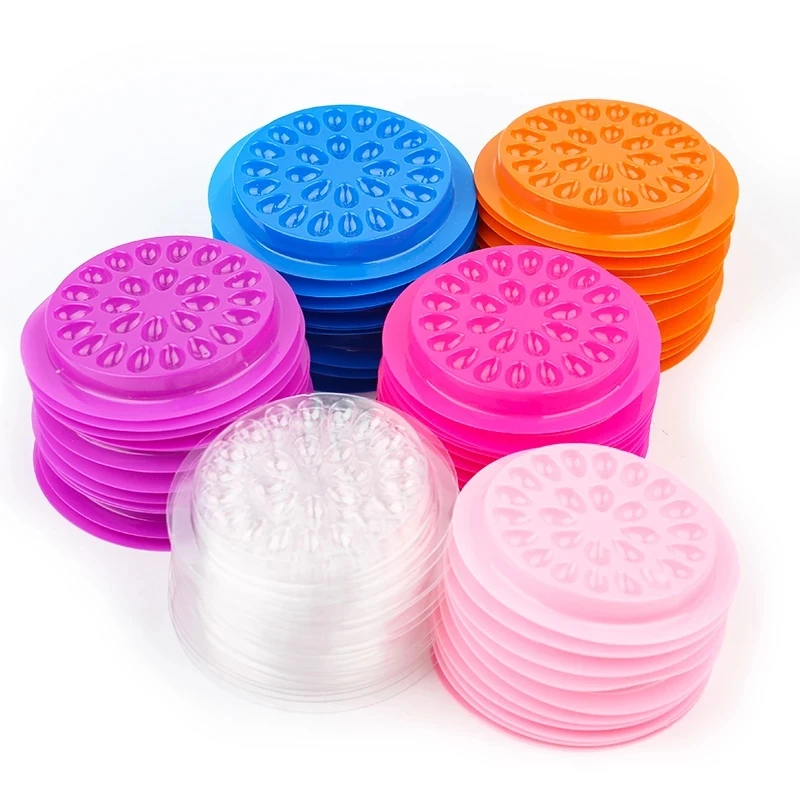 50pcs Round Pink Clear Glue Holders Plastic Fake Grafting Lash Gasket Pigment Pallet Pads Tools