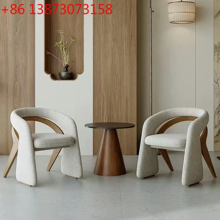 

Italian light luxury solid wood reception negotiation table and chair combination designer hotel lobby club lounge area one tabl