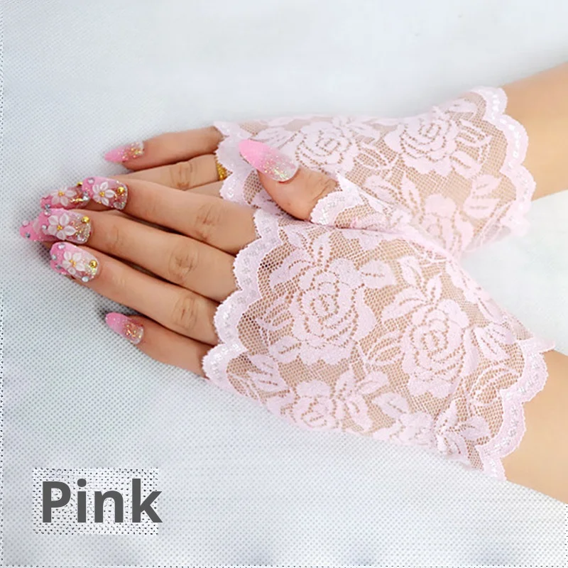 Sexy Lace Short Fingerless Gloves Summer Women's Thin Lace Half Finger Sunscreen Driving Gloves image 5