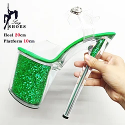 20cm/8inch Stage Model Sandals Women Training Sexy Transparent Green Sequins Heels 8inch Nightclub Pole Dancing Stiletto Sandals
