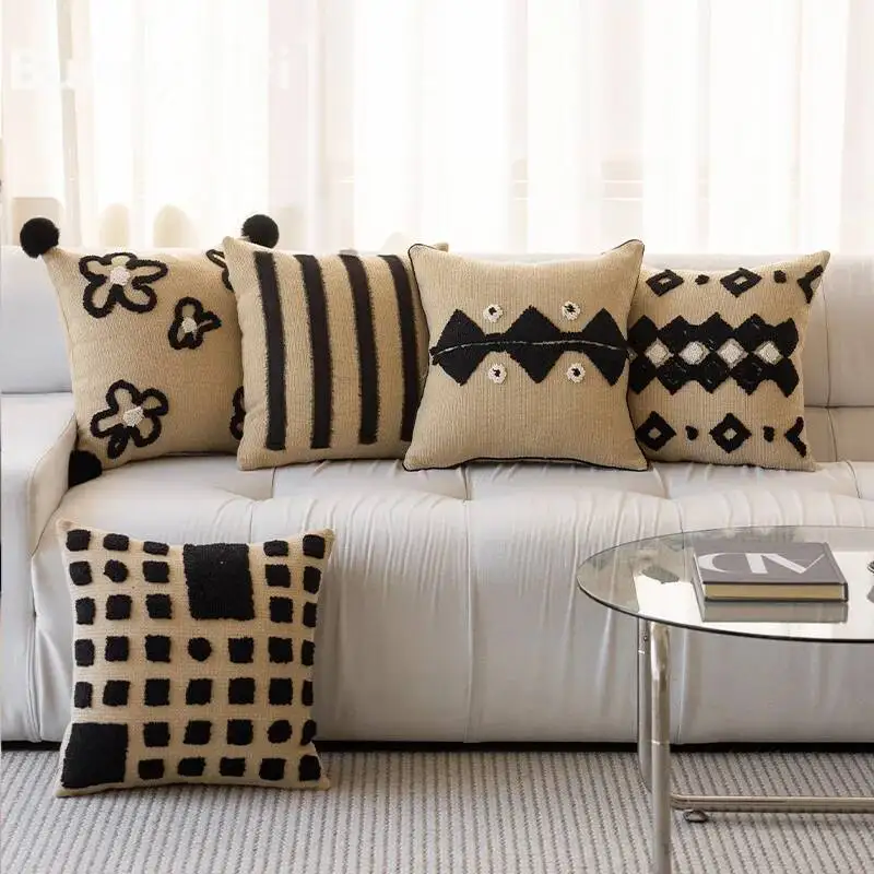 Gestickte, getuftete, dekorative Boho-Kissenhülle, weiche, luxuriöse Chenille-Kissenbezüge, elegante Kissenhüllen für Sofa, Wohnzimmerdekoration