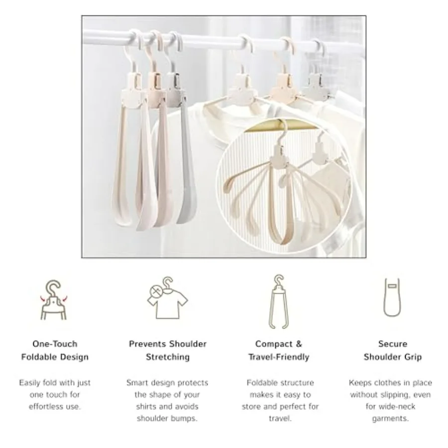 OneTouch Foldable Hanger with ButtonFold Design for Easy Storage and Organization Prevents Stretched Collars with AntiStretch N