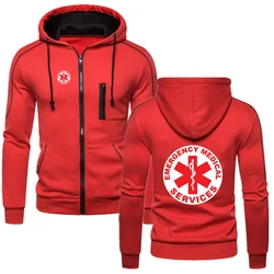 EMT Emergency Ambulance 2024 Men Spring Autumn Printing Solid Color Hoodie Fashion Long Sleeve Comfortable Casual Zipper Coat