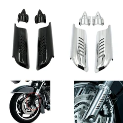 Pack-2 Motorcycle Fork Lower Leg Deflectors Shield Cover Chrome For Touring Road King Electra Glide FLHT FLH FLTR 00-13