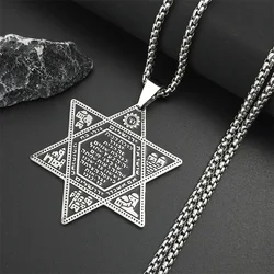 Hexagram Pendant Necklace for Women Men Stainless Steel Star of David Solomon Powerful Protection Amulet Jewish Jewelry N539