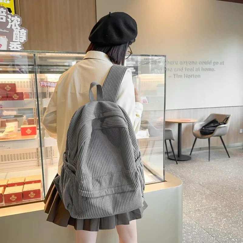 

Solid Nylon Soft Sewing Thread Zipper School Bags Corduroy Casaul Softback Youth Backpack 2026 High Quality Large Capacity Bags