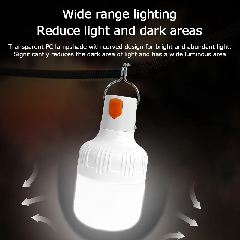 2/4pcs Portable Outdoor Camping Lights USB Rechargeable lamp LED Emergency Bulb Hook High Power Tents Lantern Night Lights Bulb