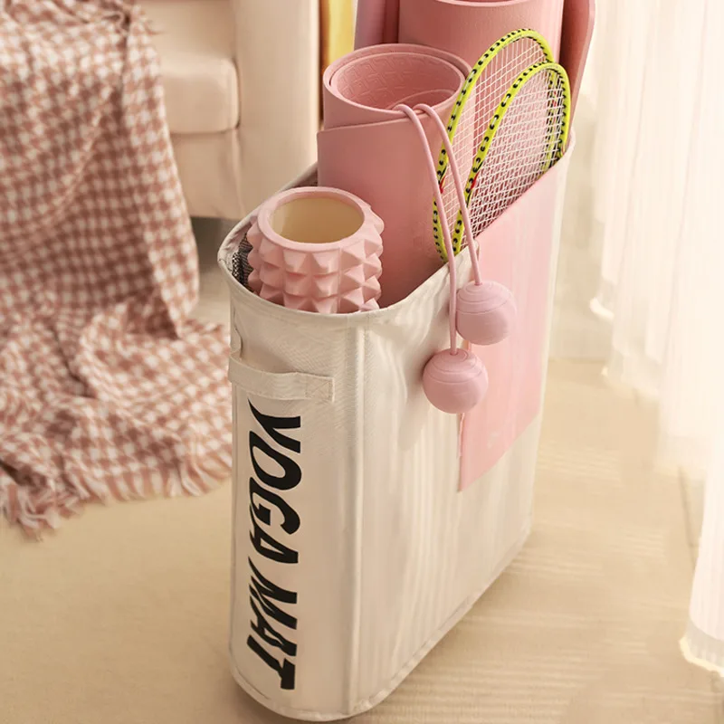 Large Capacity Fabric Wheeled Yoga Mat Storage Basket Multifunctional Curved Edge Folding Gym Sports Equipment Sorting Basket
