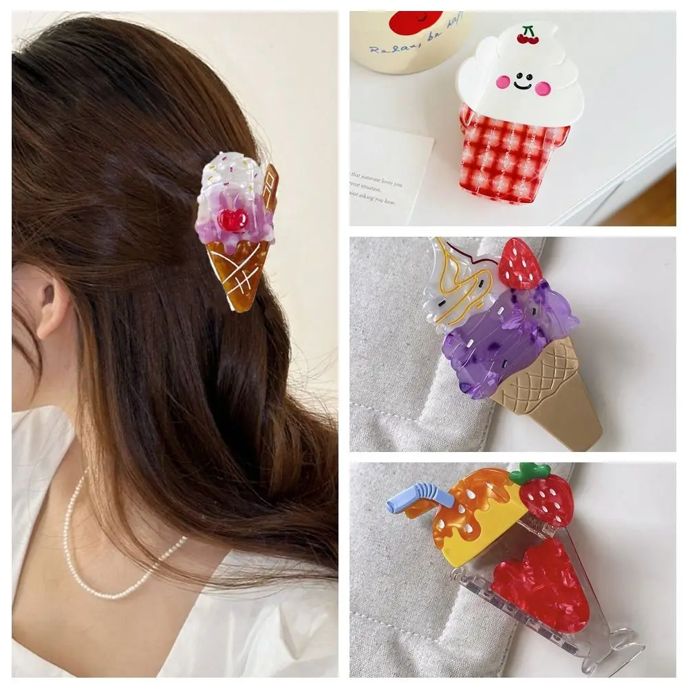 

Lovely Cute Ice Cream Shark Clip Sweet Summer Ice-cream Cone Hair Claw Colorful Acetic Acid Delicious Food Claw Clip Female