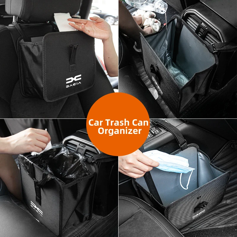 Car Trash Can Waterproof Rubbish Bin Seatback Hanging Organizer Bag For Dacia Duster Logan Sandero Lodgy Dokker Sandero Stepway