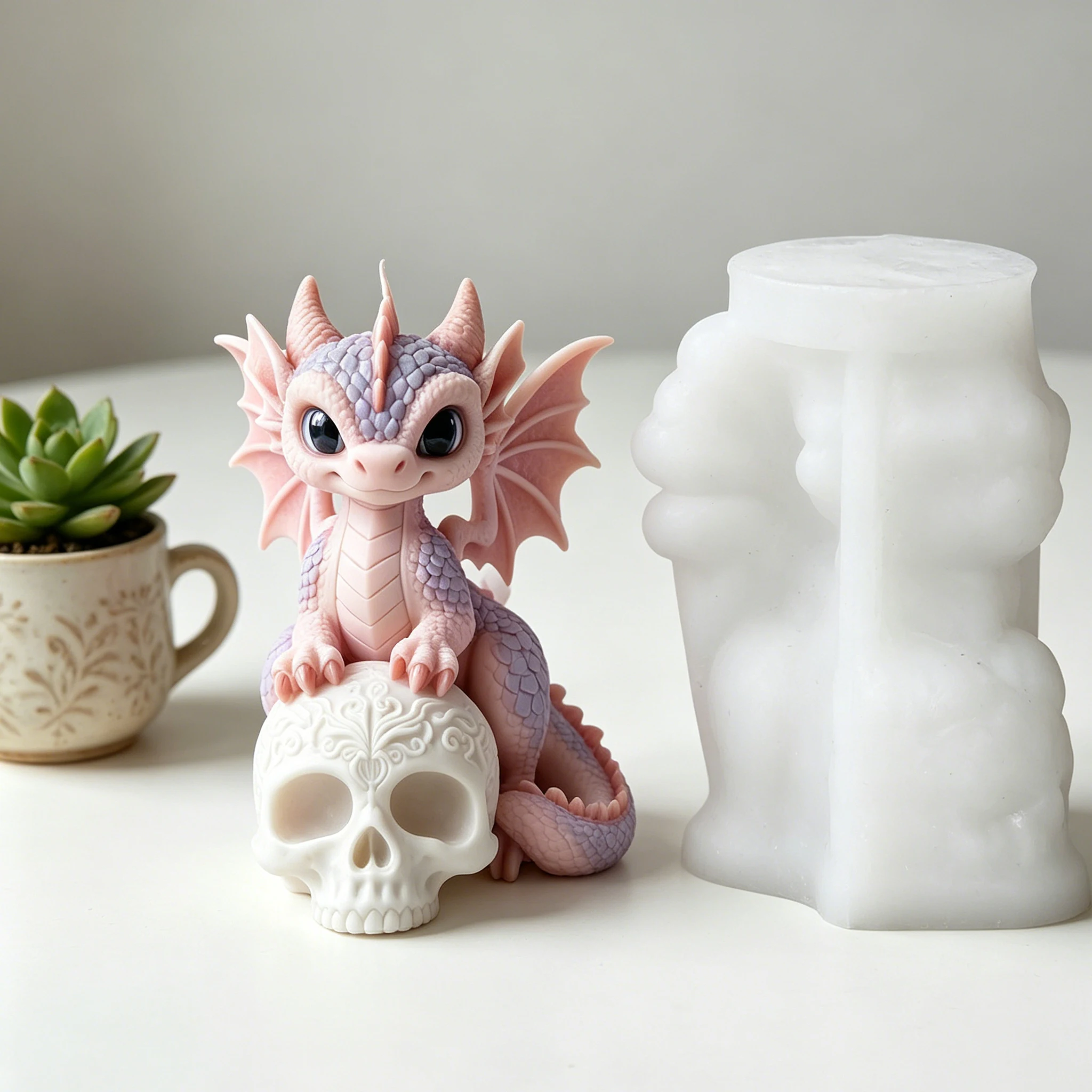 Cute Dragon On Skull Candle Mold 3D Silicone Mold For Scented Candle Soap Epoxy Resin Casting DIY Decor view 4