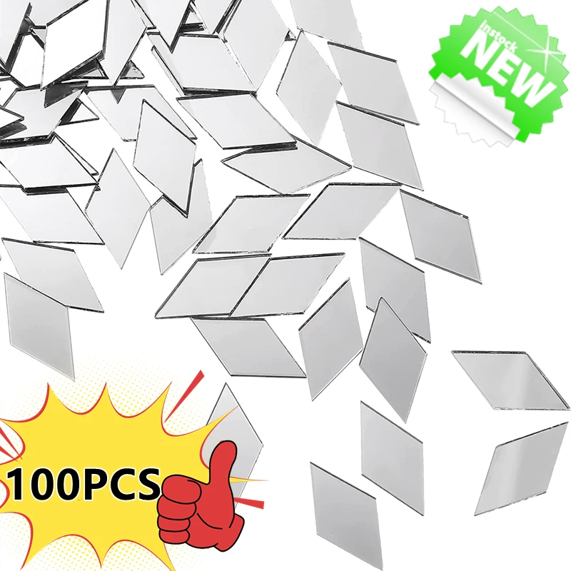 100~500PCS Glass Mirror Mosaic Tiles Bulk Diamond Rhombus Shape DIY Craft Handcrafted Accessory Home Wall Artwork Decor Supplies