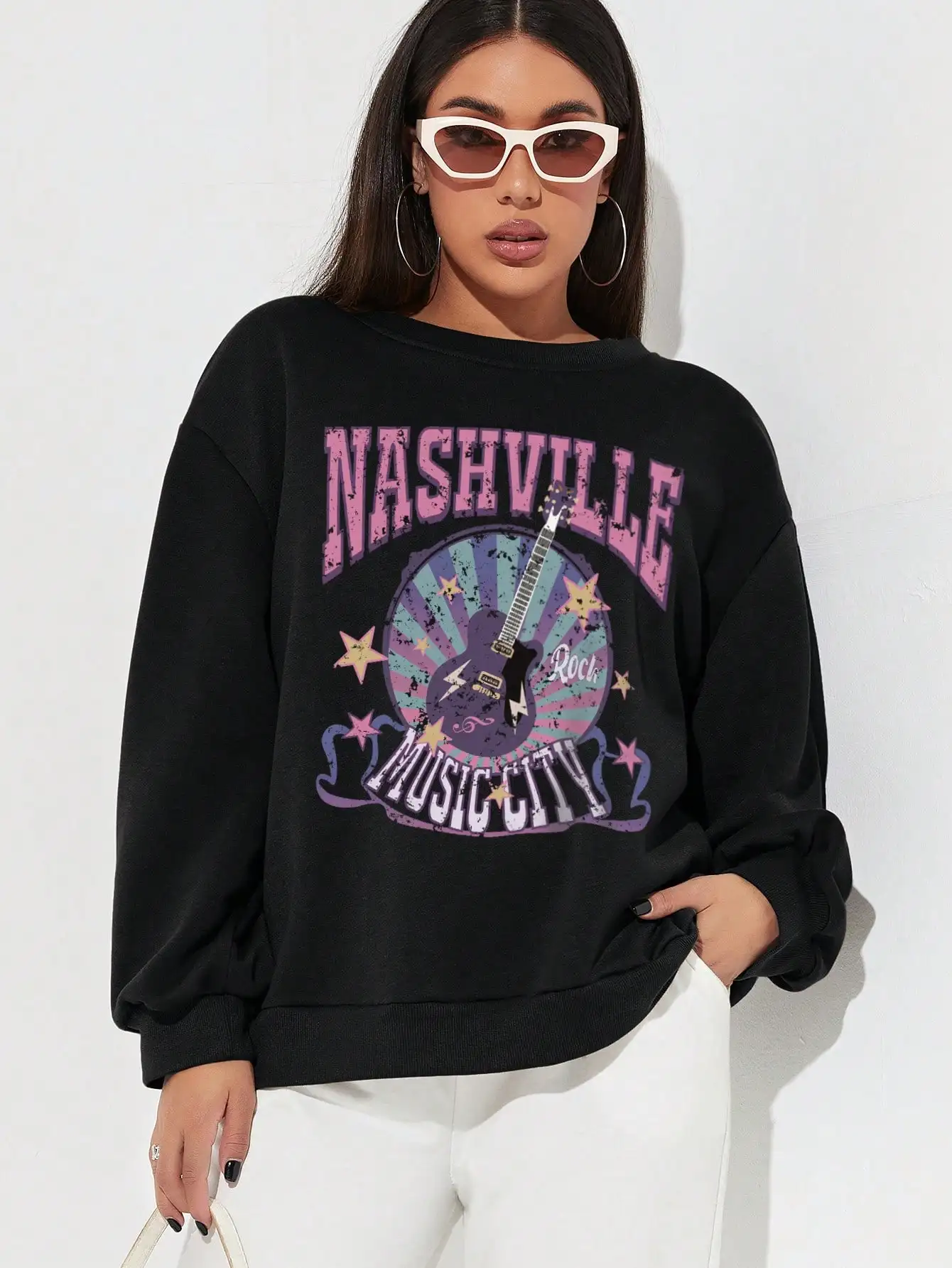 Music City Nashville Creative Pattern Hoodie Women Hip Hop Fleece Sportswear Autumn Fashion Clothes Funny Crewneck Female Hoody