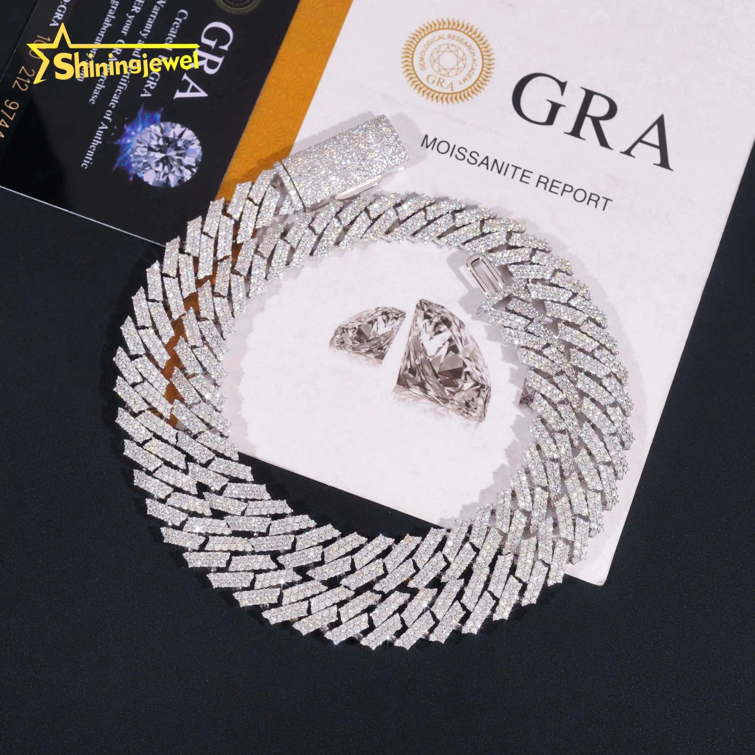 Quality High Hip Hop Jewelry Men Fashion Necklaces 12mm 2 Rows 925 Sterling Silver Iced Out Moissanite Diamond Cuban Link Chain.