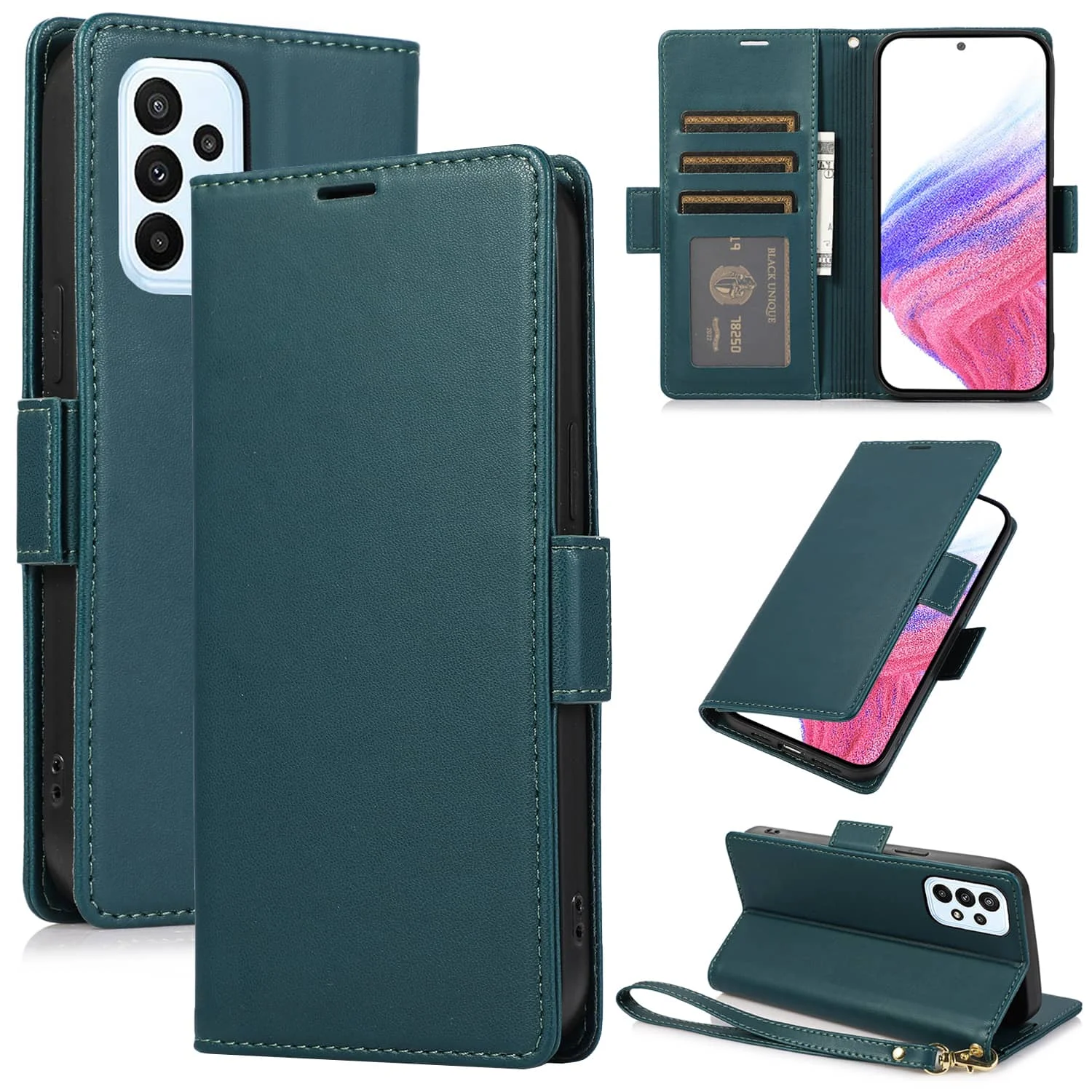 

Suitable for Samsung Galaxy A14 A15 A16 A25 A26 A33 A36 A55 A56 A73 Wallet Flip Folio Case with Card Holder Kickstand Shockproof