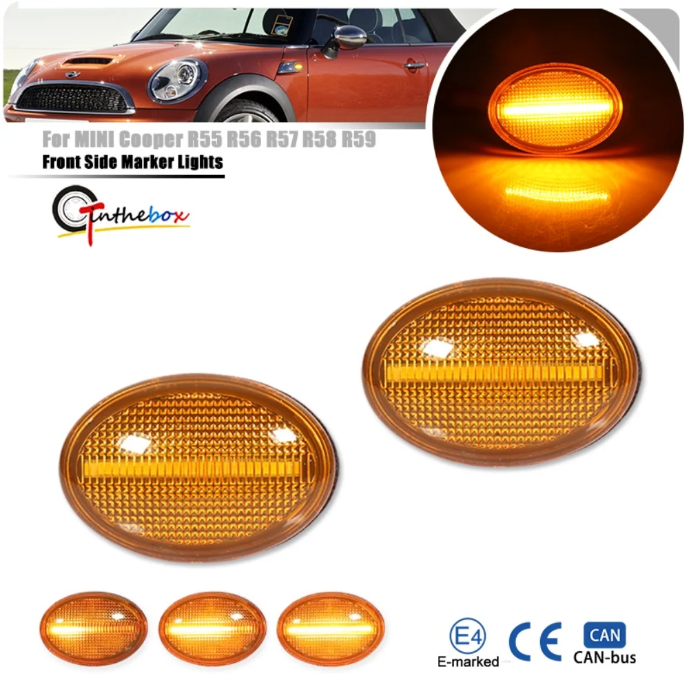 Amber LED Front Side Marker Indicator Lights For MINI Cooper R55 R56 R57 R58 R59 Dynamic Turn Signal 63132751503 63132751504