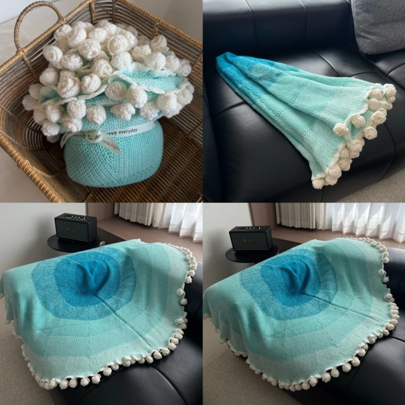 Acrylic rose bouquet blanket, handmade knitted blanket, holiday gift blanket