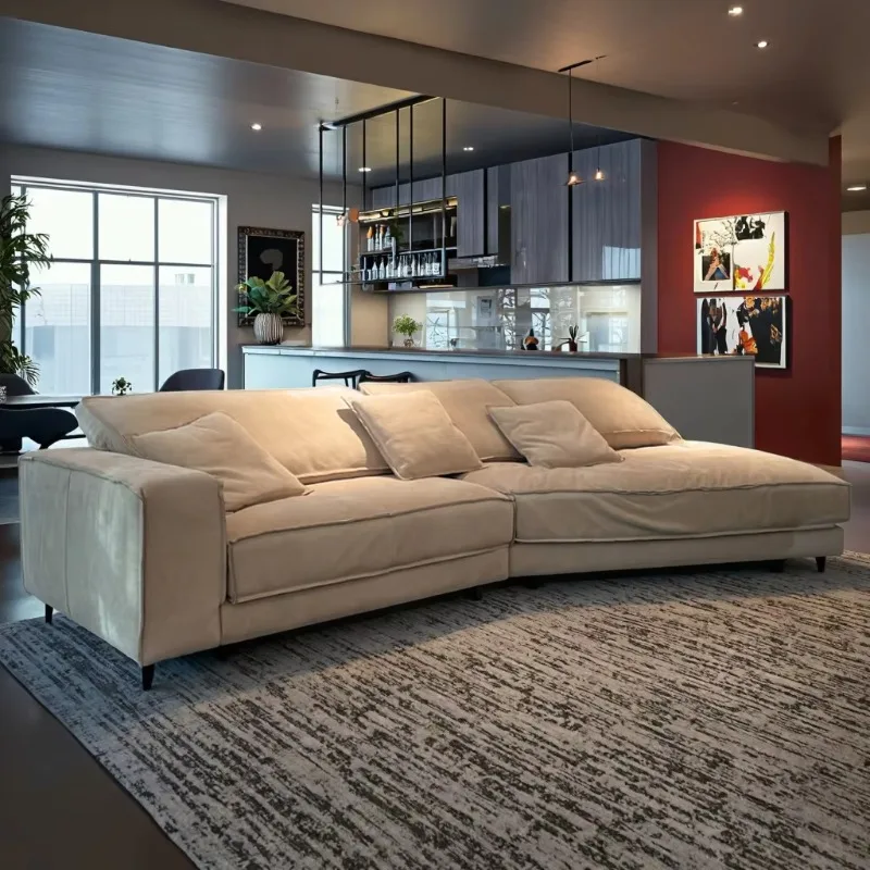 Irregular legless arc design family apartment hotel Italian modern soft leather corner sofa villa basement use
