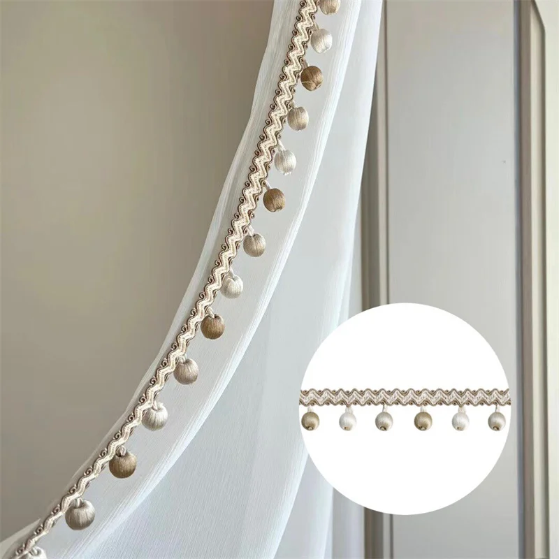 3M Curtain Lace Trim Wood Beads Tassel Fringe Decorative Fabric Border Sewing Trim for Home Curtains Drapes Valance DIY Craft