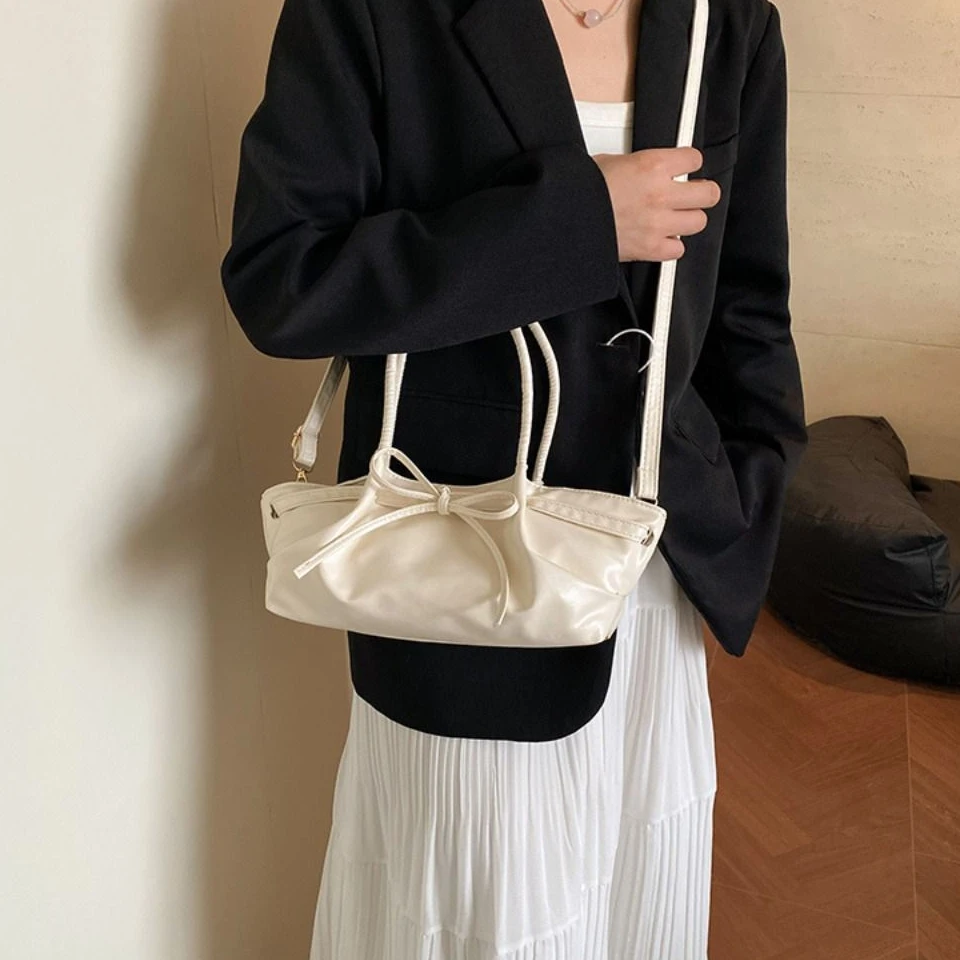 새로운 디자이너 보우 매듭 버킷 백 멀티 컬러 PU 가죽 보우 크로스 바디 백 캐주얼 젠틀 여성용 토트 백