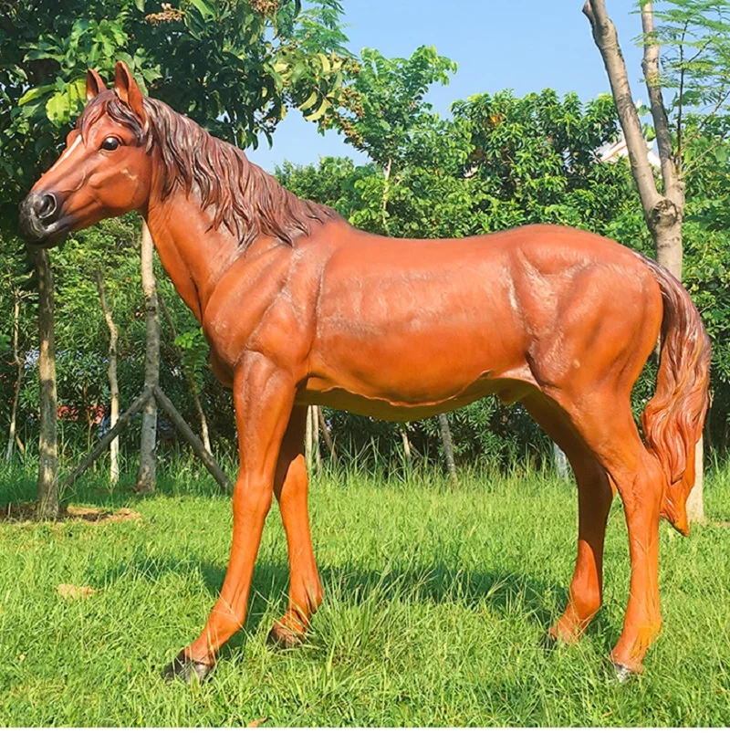 Lawn decoration glass steel large steed sculpture simulation horse sculpture outdoor garden landscape garden animal model