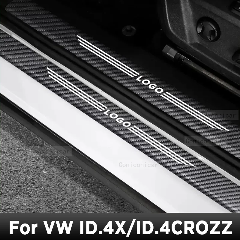 For VW ID.4X ID4CROZZ Car Door Sills Scuff Plate Threshold PU Protector Interior Imitation Carbon Fiber Sticker Accessories