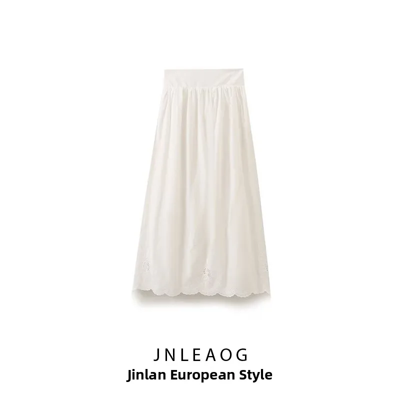 

JNLEAOG Autumn New Women's Casual Pure Color Versatile Midi Skirt French Sle Stand Fit Polyester Fiber Busin Scene