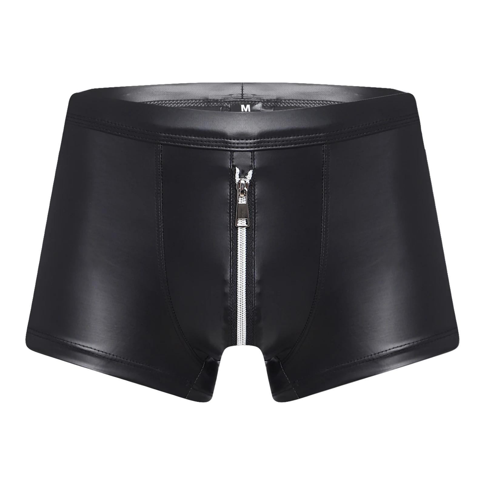 Mens Hot Pants Low Rise Boxer Shorts Underwear Bulge Pouch PU Leather Briefs for Club Rave Party Nightclub Stage Performance