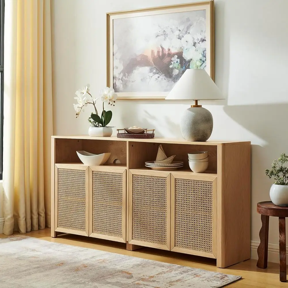 

Традиционный ротанговый шкаф для хранения 63 дюйма для гостиной, кухни или в качестве тумбы под телевизор и винного бара