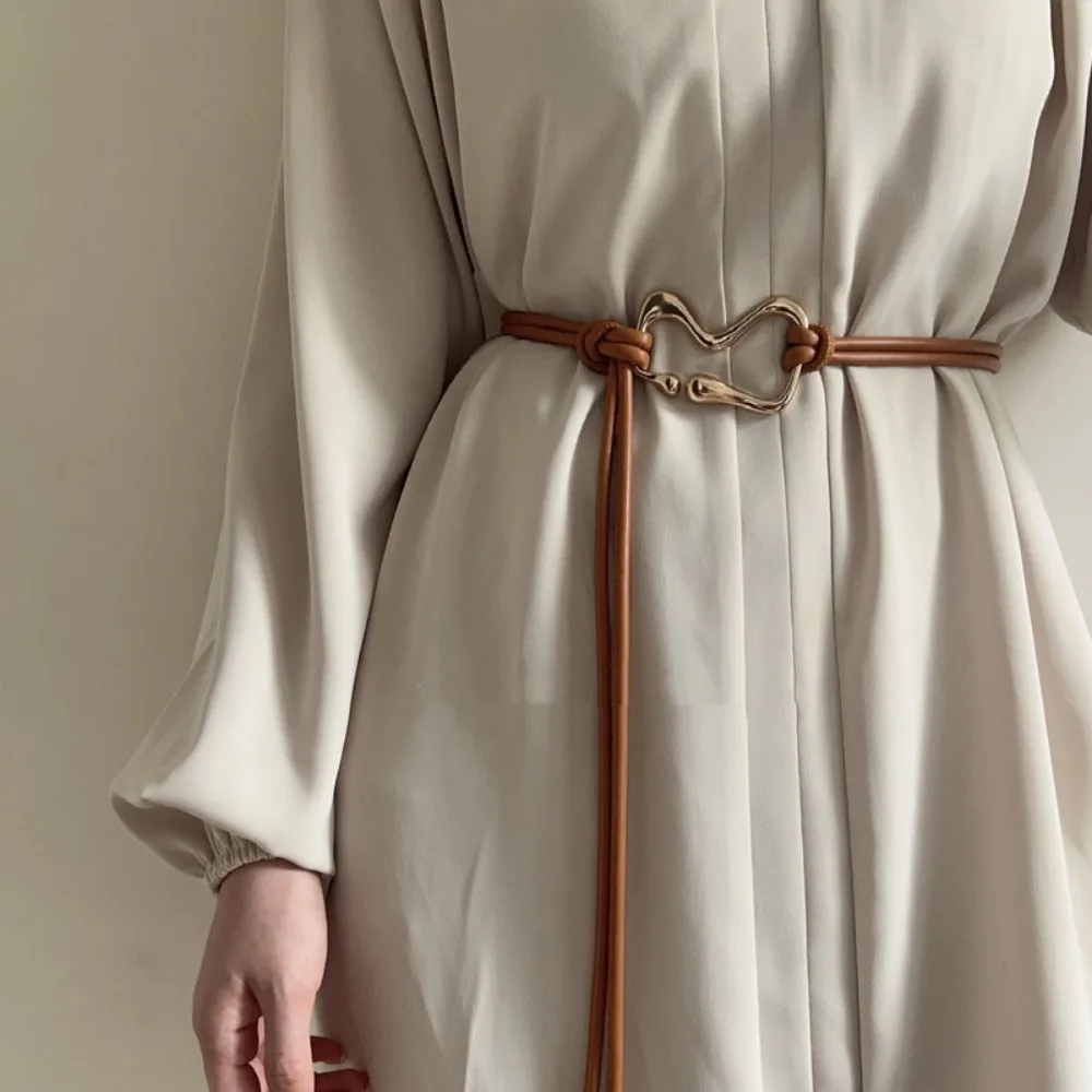 

Винтажный женский тонкий ремень из искусственной кожи, длинный пояс с золотой пряжкой, веревочный завязанный платье, пальто, пояс, женские черные ремни