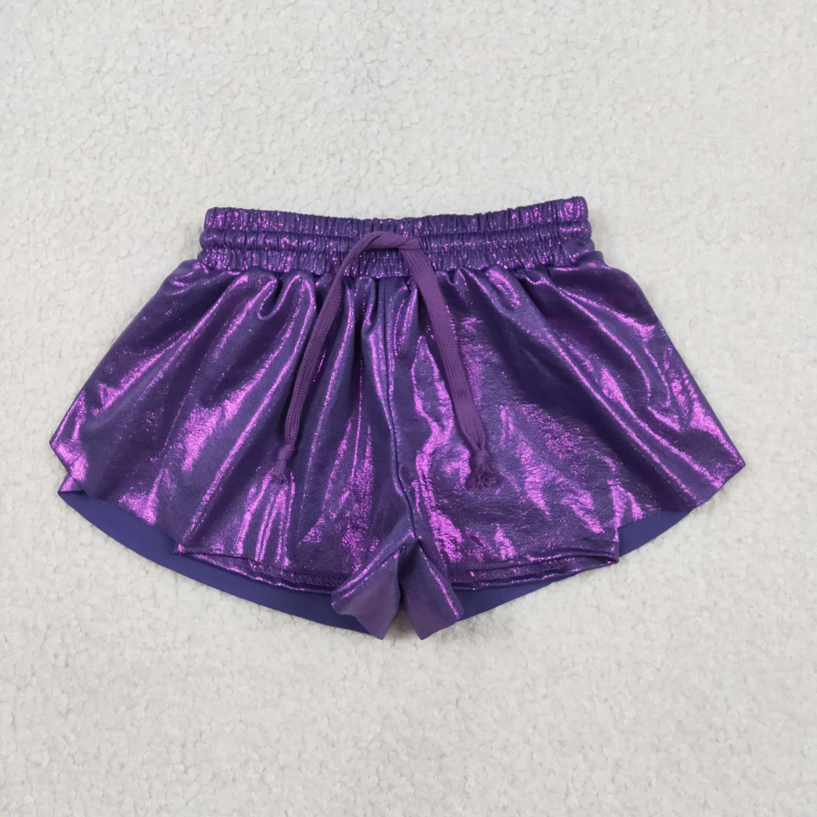 Wholesale Girls Children Toddler Boutique Purple Clothing Baby Girl Kids Leather Shorts Elastic Waist Ruffle Bottom