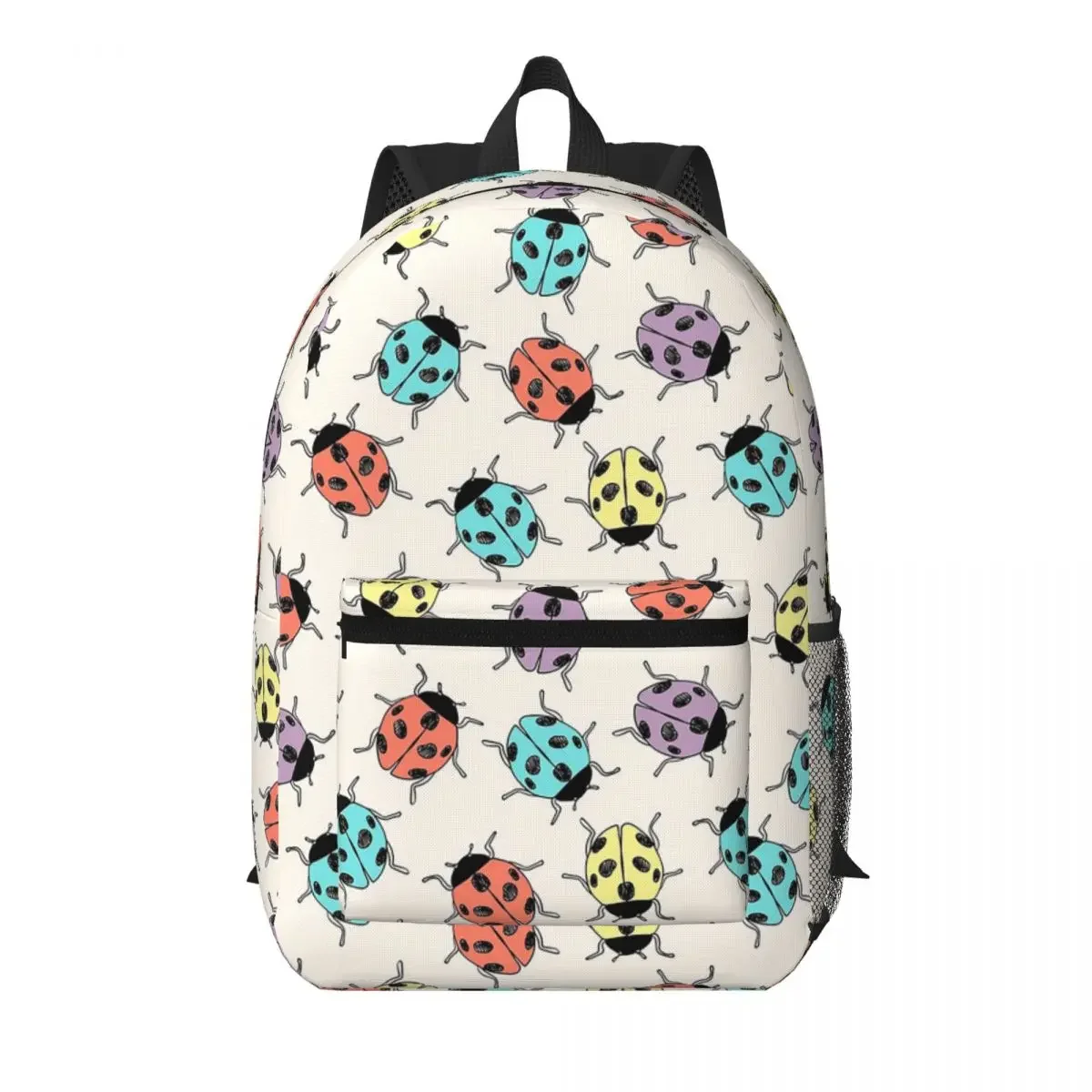 Seven Star Ladybug In Beige Background Student Backpack School Bag Hiking Travel Daypack for Boys Girls Bookbag Shoulder Bags