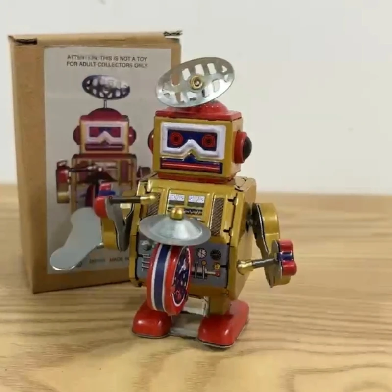 

Metal Tin Band Play Gong Drum Walking Robot Classic Collection Retro Clockwork Wind Up Recall Mechanical Toy Kids Gift