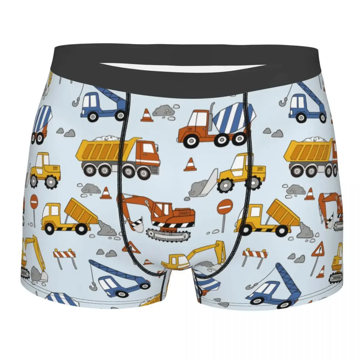 

Men's Construction Trucks Bulldozers Pattern Boxer Shorts Panties Mid Waist Underwear Excavators Cartoon Male Funny Underpants