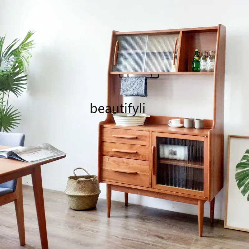 Nordic solid wood vertical side cabinet, cherry wood Japanese simple modern storage locker9338
