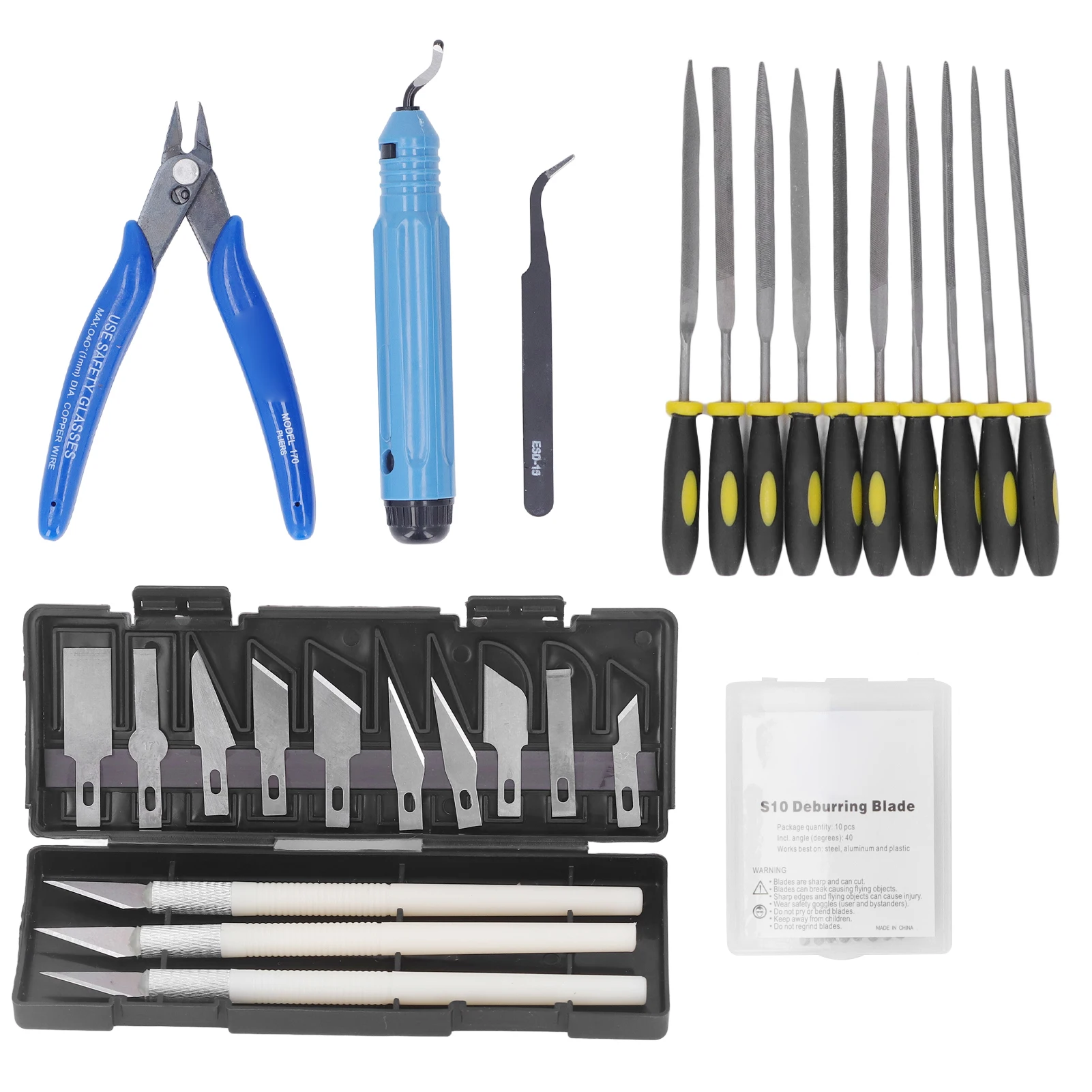 3D Printing Accessory 3D Printer Tool Kit 3D Printer Tool Kit Model Carving Knife Trimming File Tools Set for Cleaning Grinding