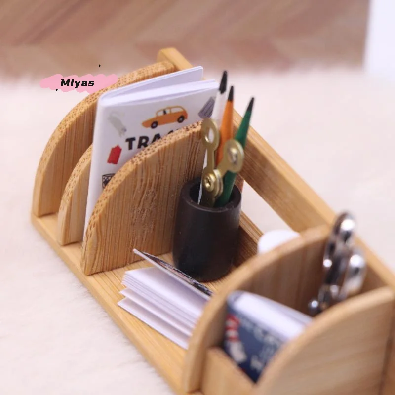 رف قرطاسية مصغر لسطح المكتب لبيت الدمى - نموذج منزلي ديكور مشهد المعيشة رف تخزين ملحقات بيت الدمية