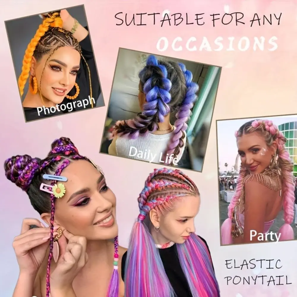 2PCS Synthetic Straight Kpop Rumi Demon Hunters Cosplay Wig Ponytail With Hair Braiding Ponytail Hair Halloween Accessories