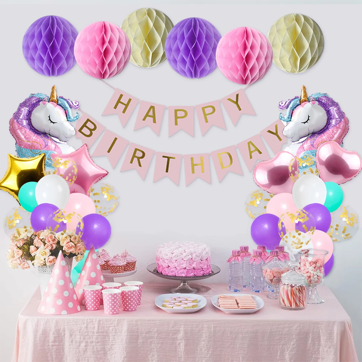 Unicorn Balloons Garland Arch Kit Happy Birthday Party Decoration Kids Girl Unicorn Birthday Wedding Party Supplies Baby Shower