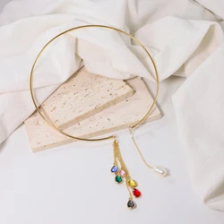 Natural Freshwater Pearl Colored Glass Necklace Korean Women's Luxury Jewelry Fashion Women's and Girls' Gifts GN0615