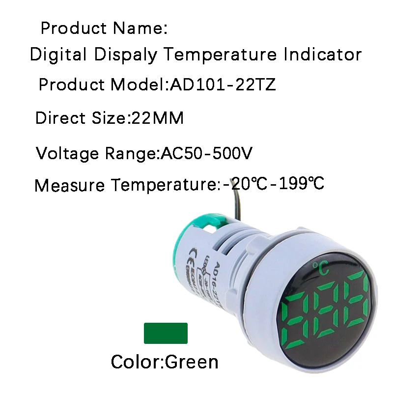 22mm -20-199 Celsius Protective Film type LED Digital Thermometer 50-500V AC Square Round temperature meter Detector Sensor