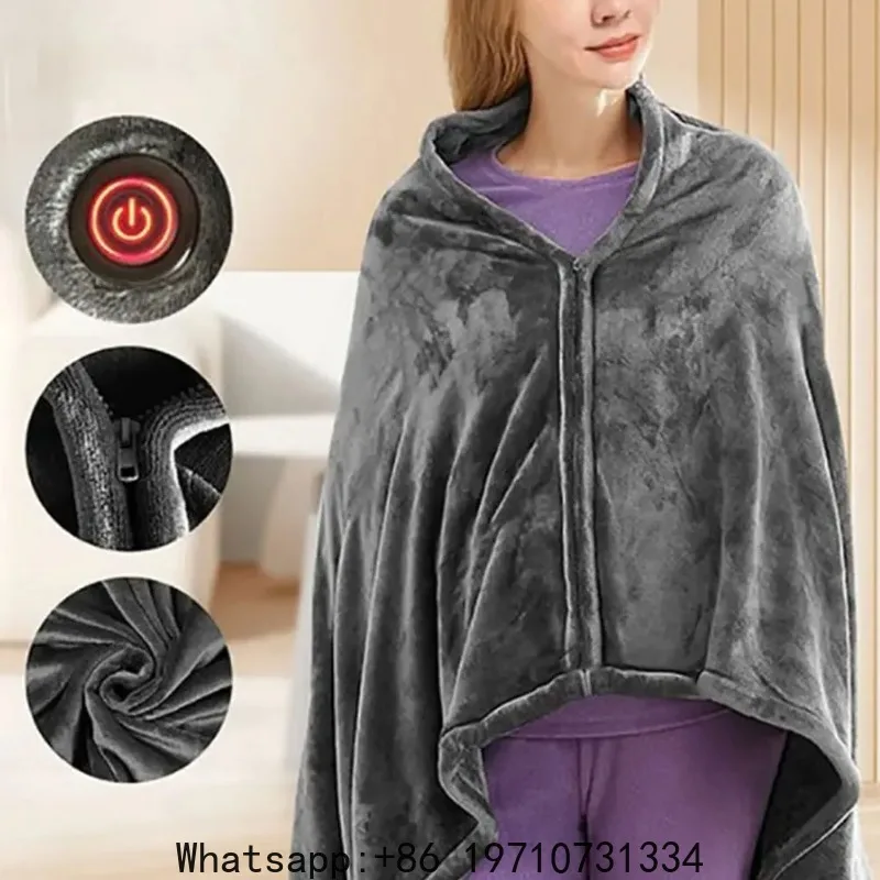 

USB Electric Heated Blanket 3 Heating Levels Fleece Heated Blanket Portable Body Warmer Blanket Quickly Heated Cape Pad
