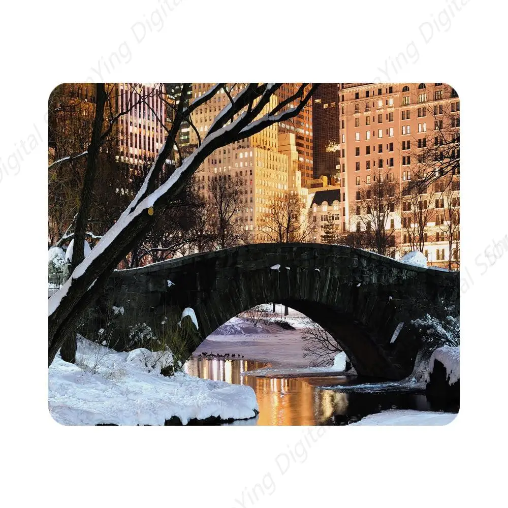 New York City Anti Slip Rubber Gaming Mouse Pad Manhattan Central Park Winter Snow View Mouse Pad Computer Laptop 18*22cm