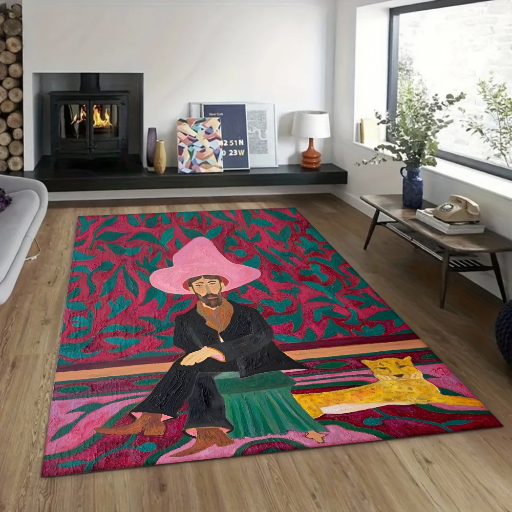 Teppich für Künstlerporträts, Teppich für Kunststudio, Wohnzimmer, rutschfeste Bodenmatte mit Leinwandstruktur, Galerie-Schlafzimmerdekoration