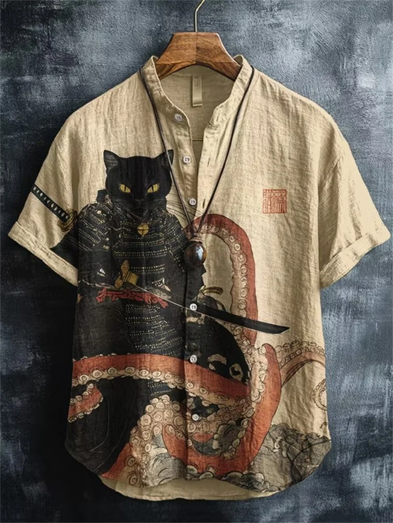 New Deep Sea Octopus Wave Coral 3D Printed Short Sleeve Shirt for Men's Beach Travel Casual Top Clothing