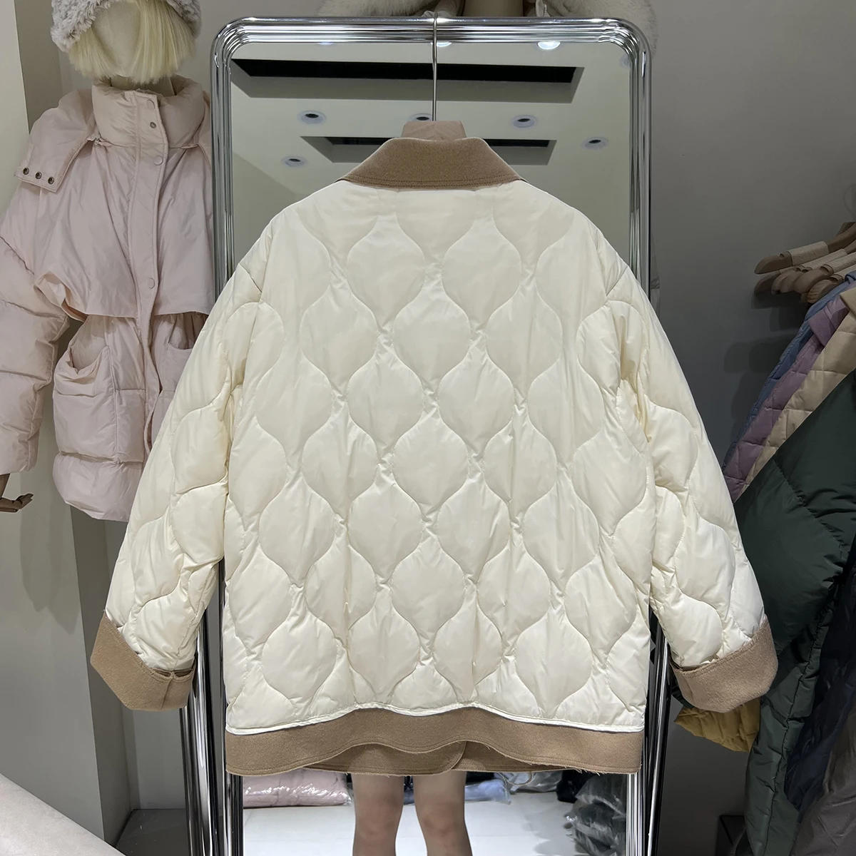 2024 Fashion Patchwork Down blazer donna inverno colletto rovesciato allentato caldo leggero elegante ufficio signora Outwear cappotti top